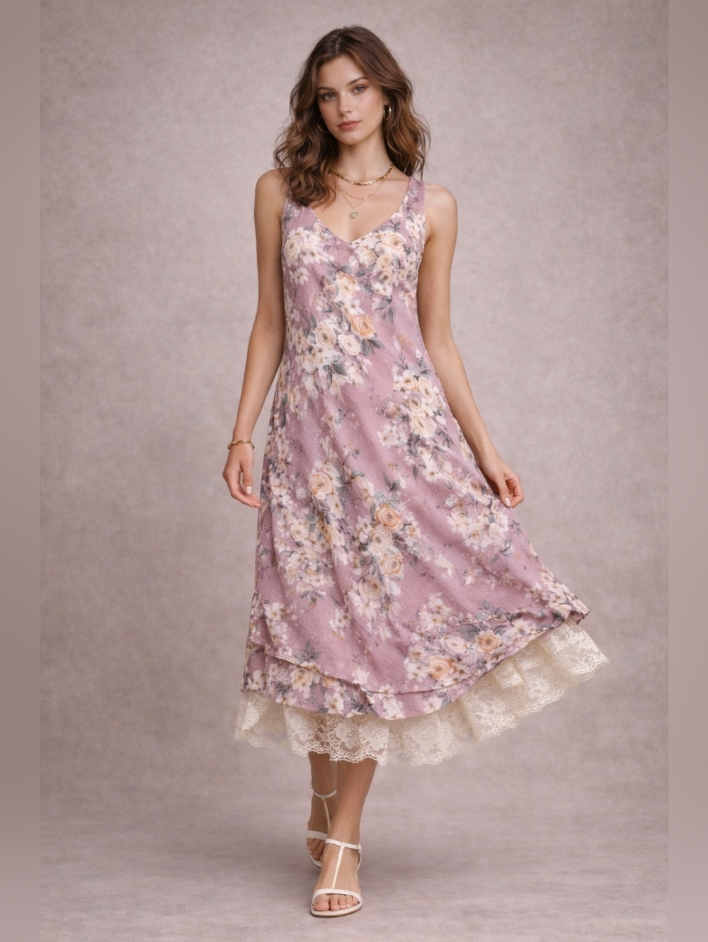 Vintage Lilac Floral Bias Cut Dress Refreshed with Lace Hem